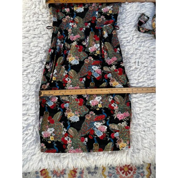 52 Greek Street Dress Women's 12 Black Faux Wrap Floral 100% Cotton Belted Midi - Picture 5 of 10